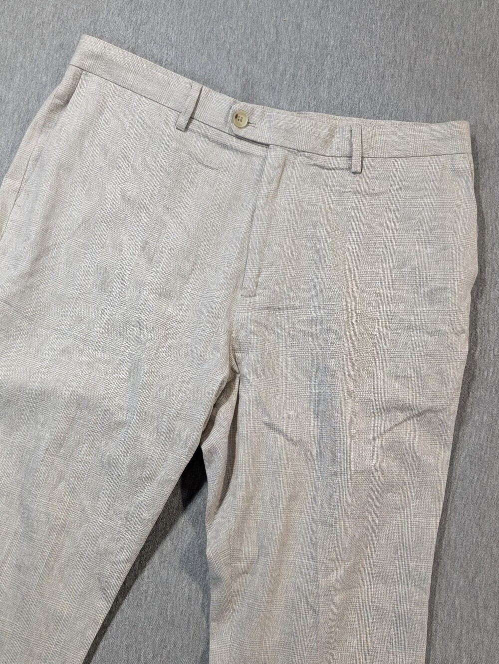 Banana Republic Plaid Linen Blend Trousers Women's 36 X 30 Cream